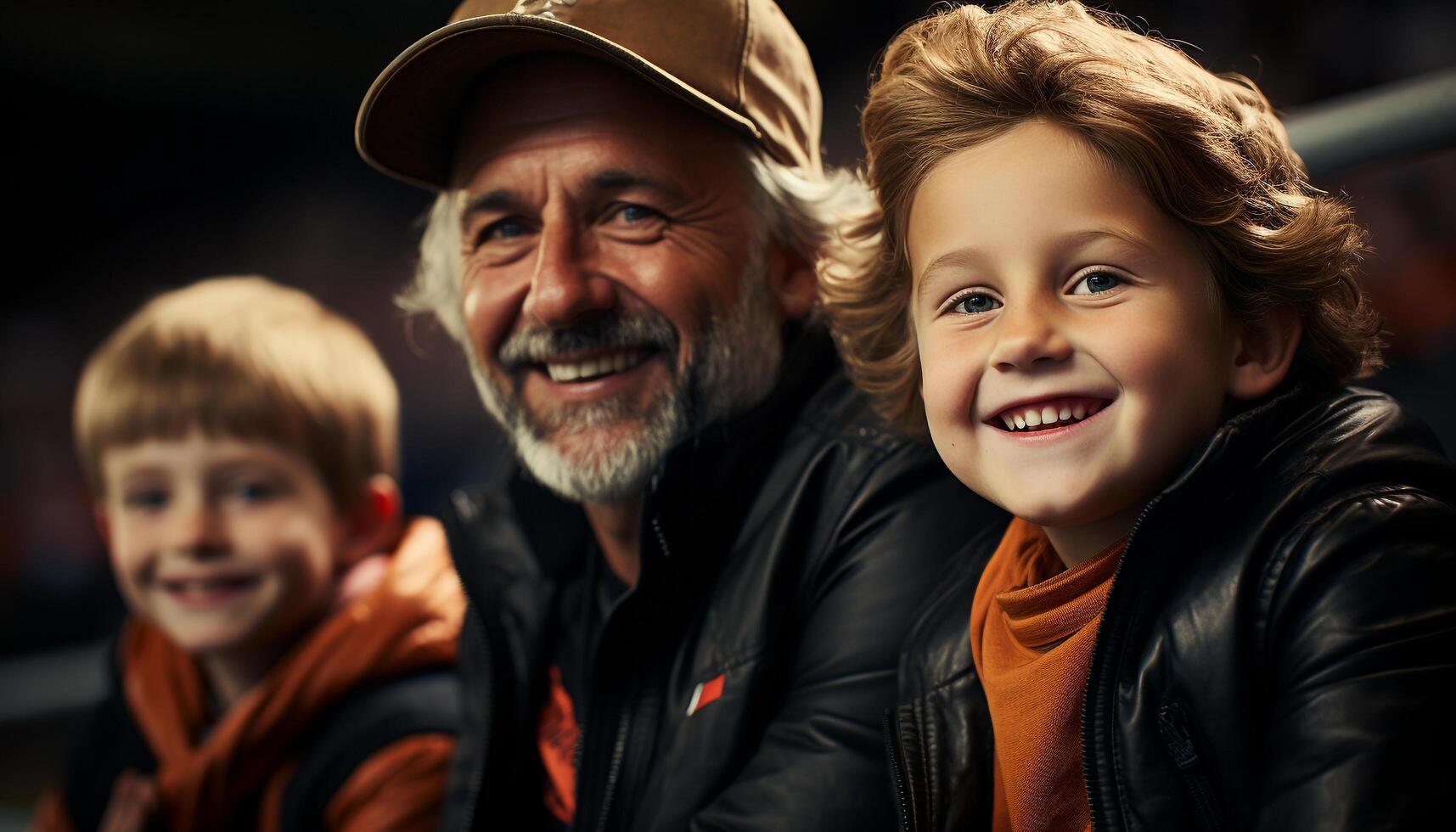 ai generado sonriente niño y padre jugando, creando alegre recuerdos generado por ai foto