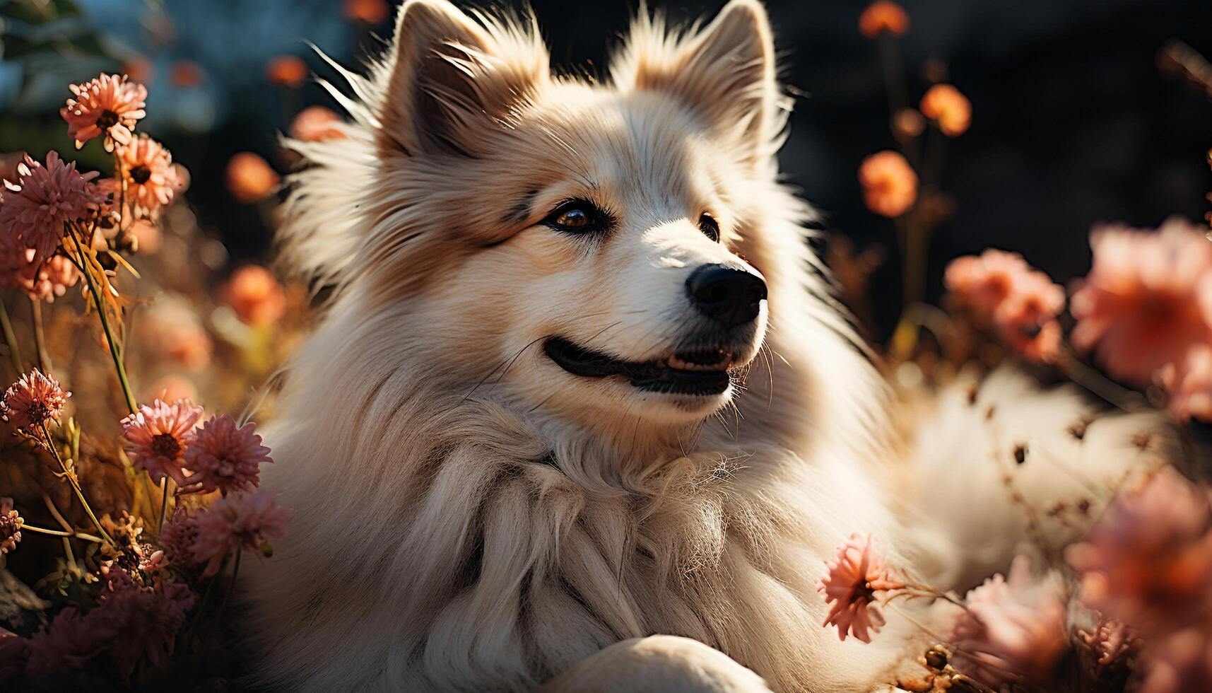 AI generated Cute puppy sitting in grass, enjoying nature generated by AI photo