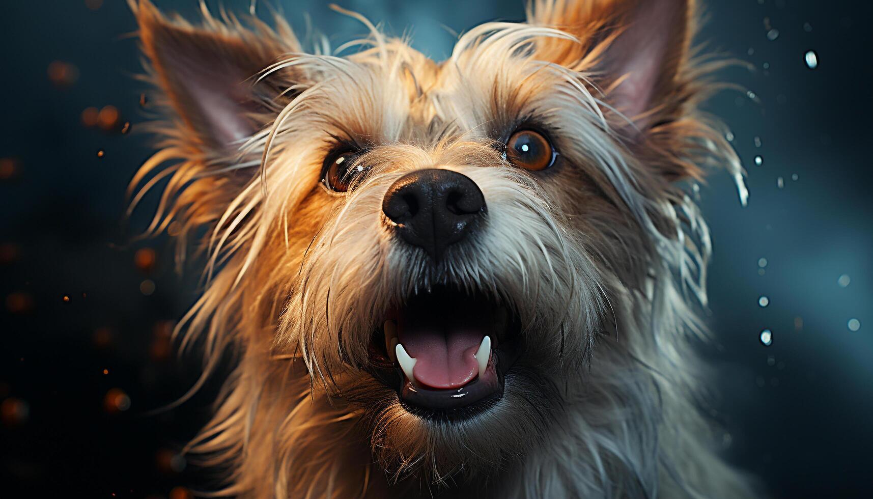 AI generated Cute terrier puppy with wet fur outdoors generated by AI photo