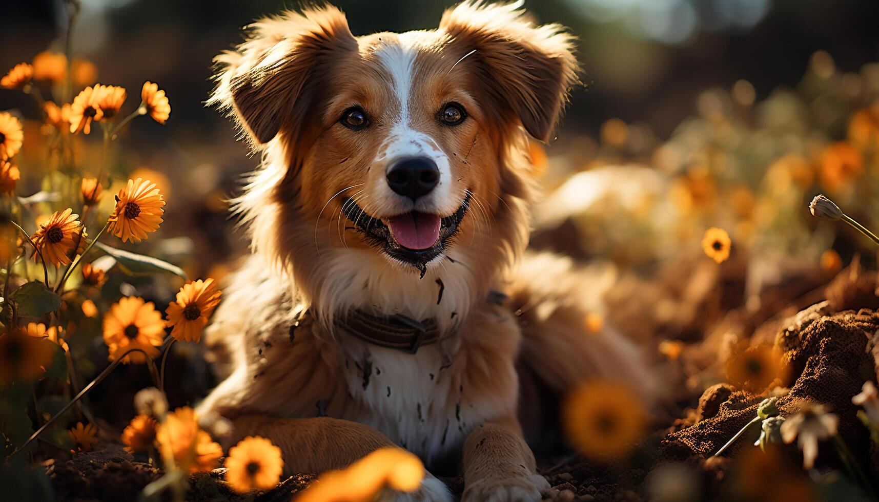 AI generated Cute puppy sitting outdoors, looking at camera generated by AI photo