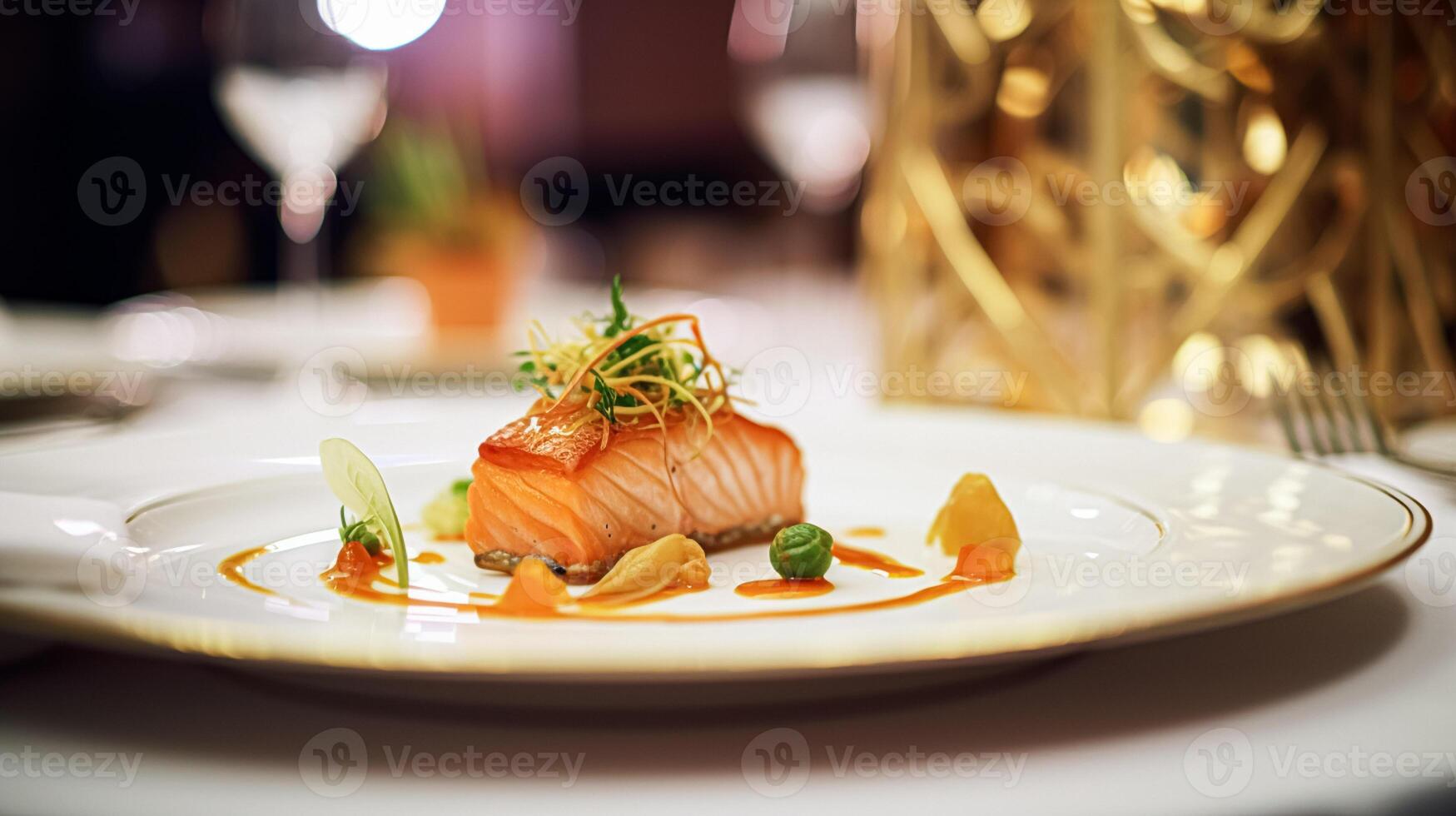 AI generated Exquisite main course meal at a luxury restaurant, wedding food catering and English cuisine photo