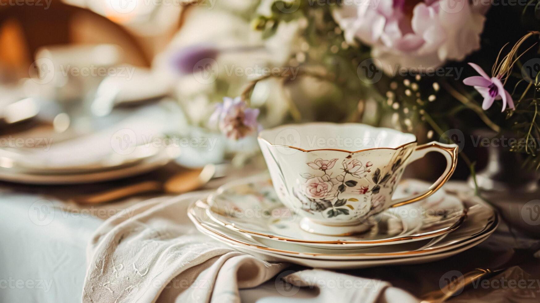 AI generated Delightful afternoon tea with cakes and pastries photo