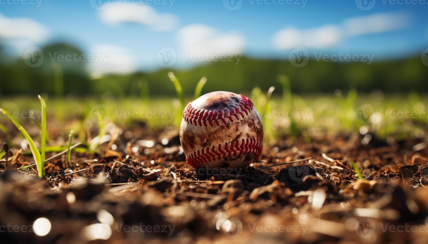 ai generado jugando béisbol en césped, un verano equipo deporte generado por ai foto