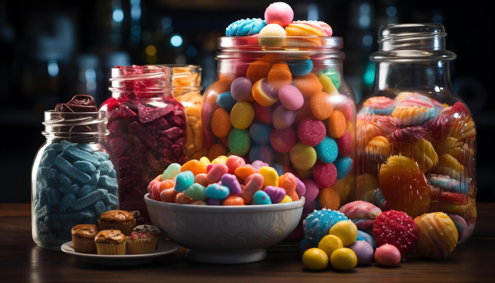 AI generated Celebration of childhood with colorful jellybean collection generated by AI photo