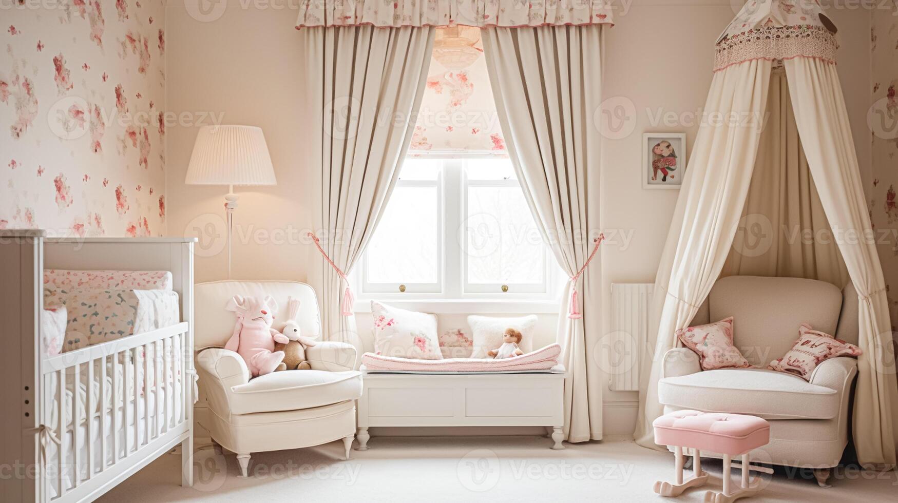 AI generated Baby room decor and interior design inspiration in the English countryside style cottage photo