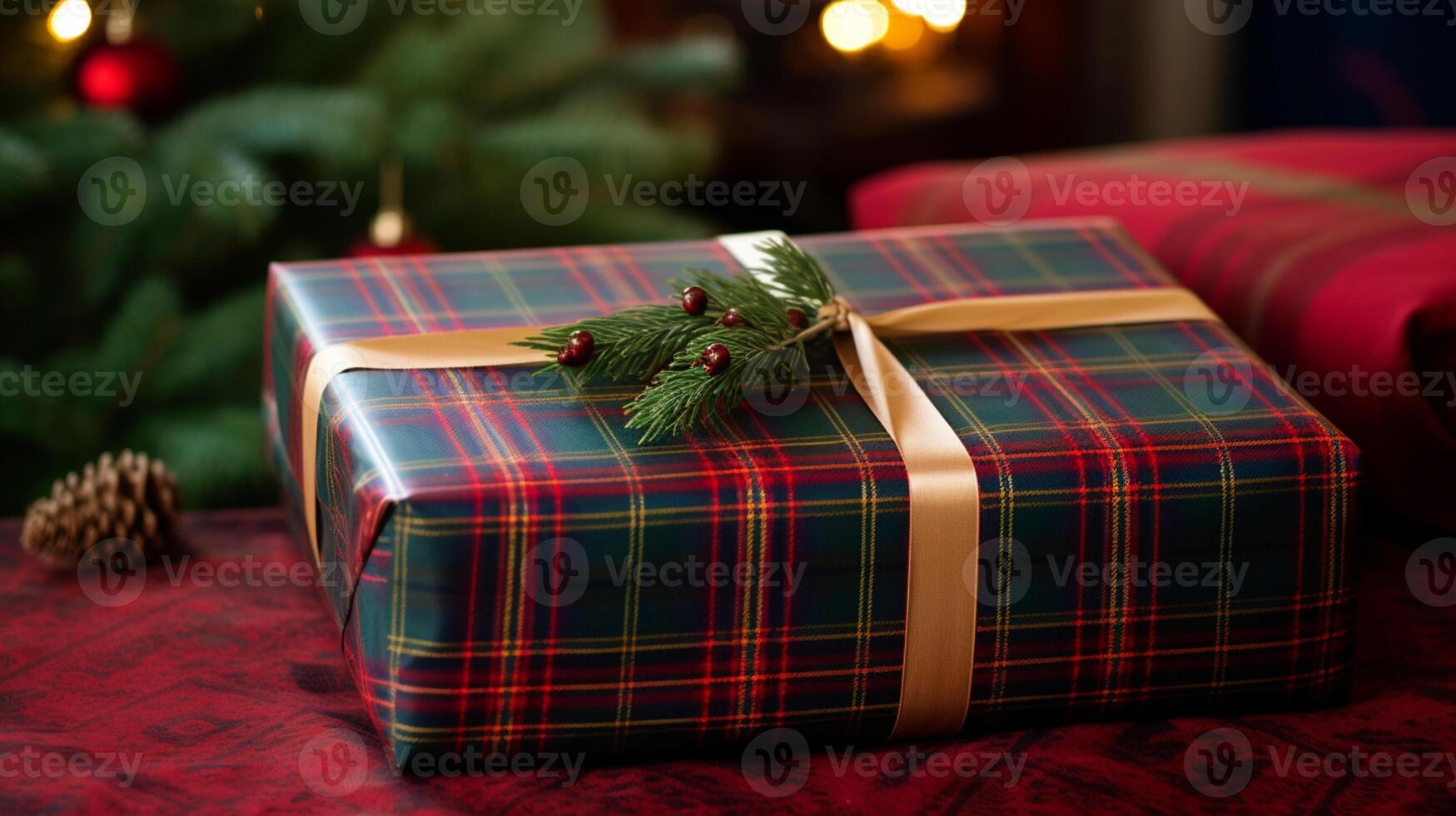 AI generated Christmas gift wrapping idea for boxing day and winter holidays in the English countryside tradition photo