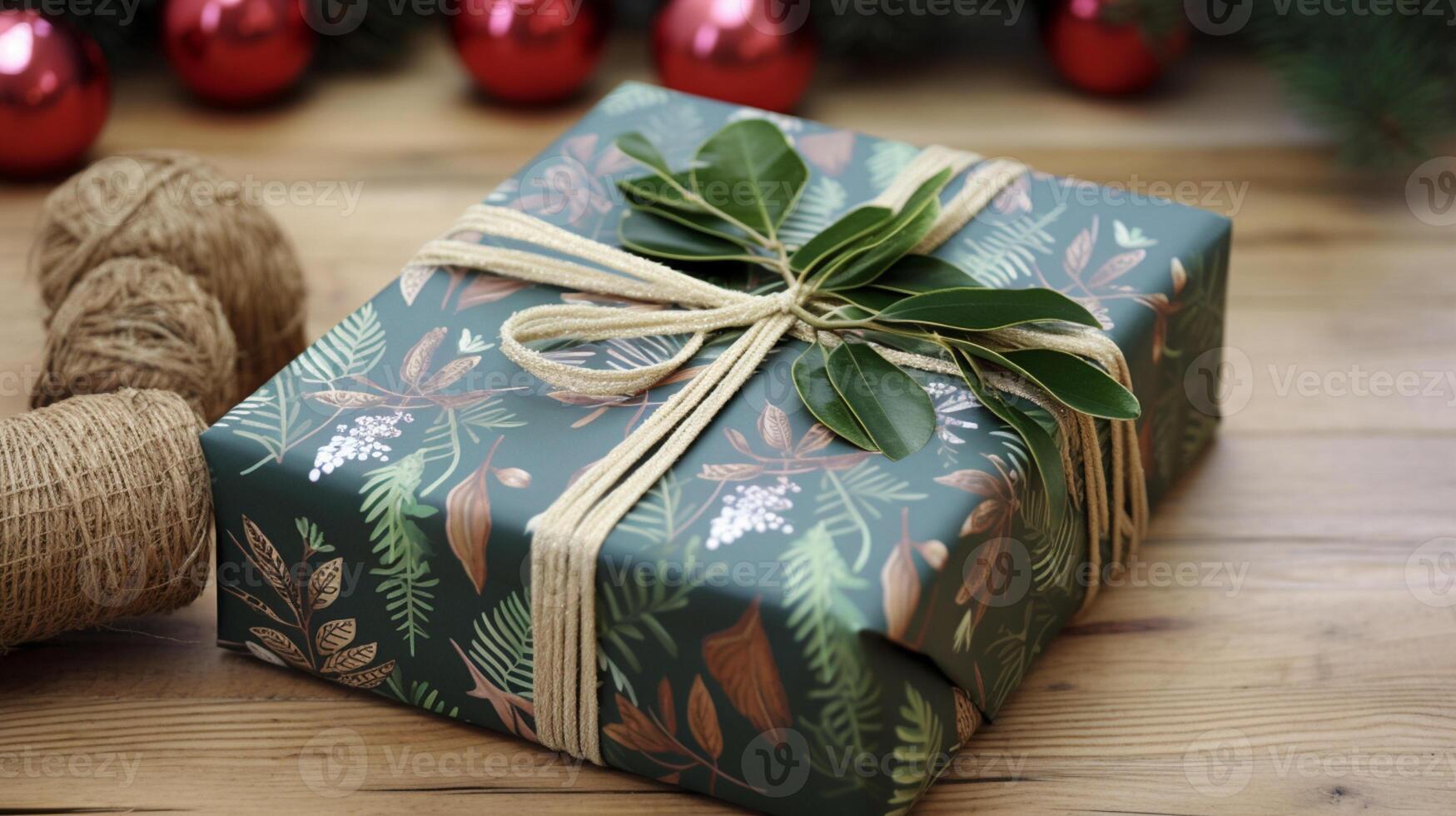 Christmas gift wrapping idea for boxing day and winter holidays in the English countryside tradition photo