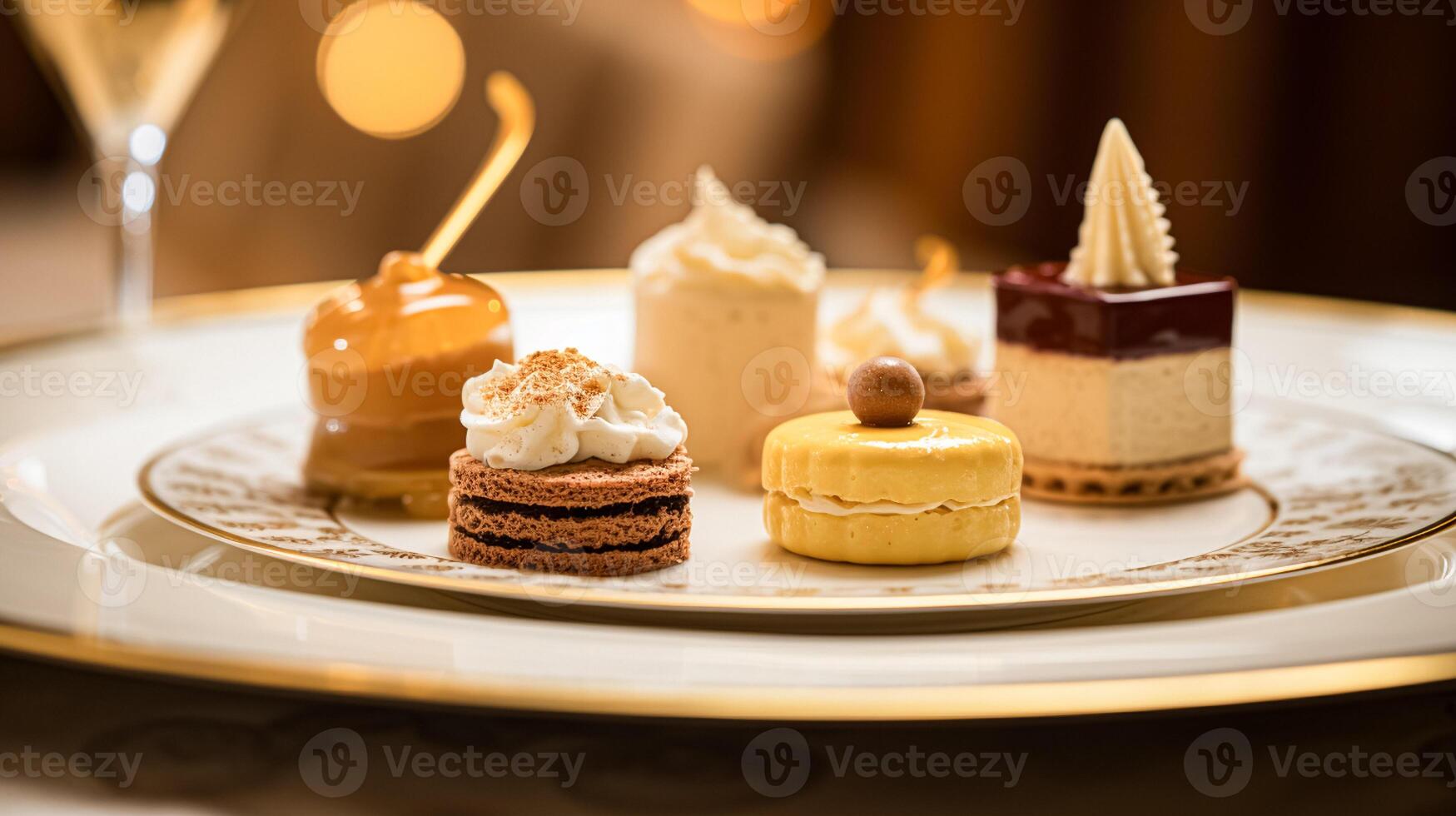 AI generated Food, dessert and hospitality, sweet desserts in restaurant a la carte menu, English countryside exquisite cuisine, culinary art and fine dining photo