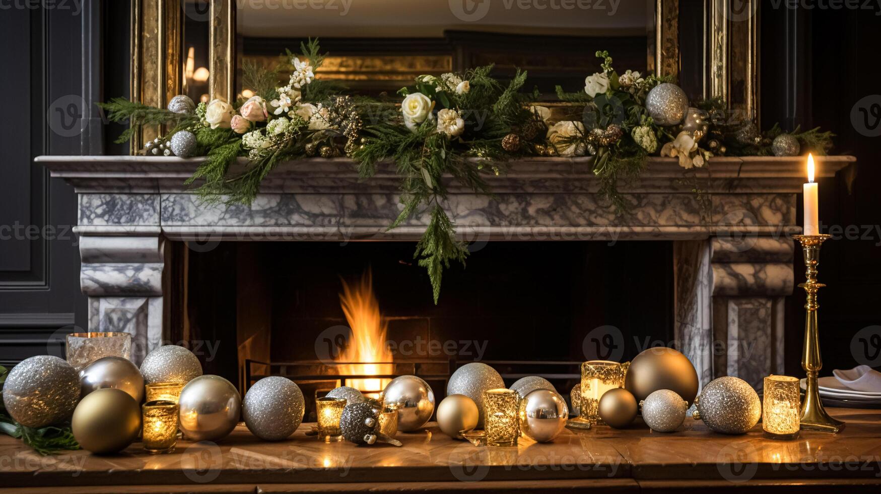 Christmas at the manor, English countryside decoration and interior decor photo