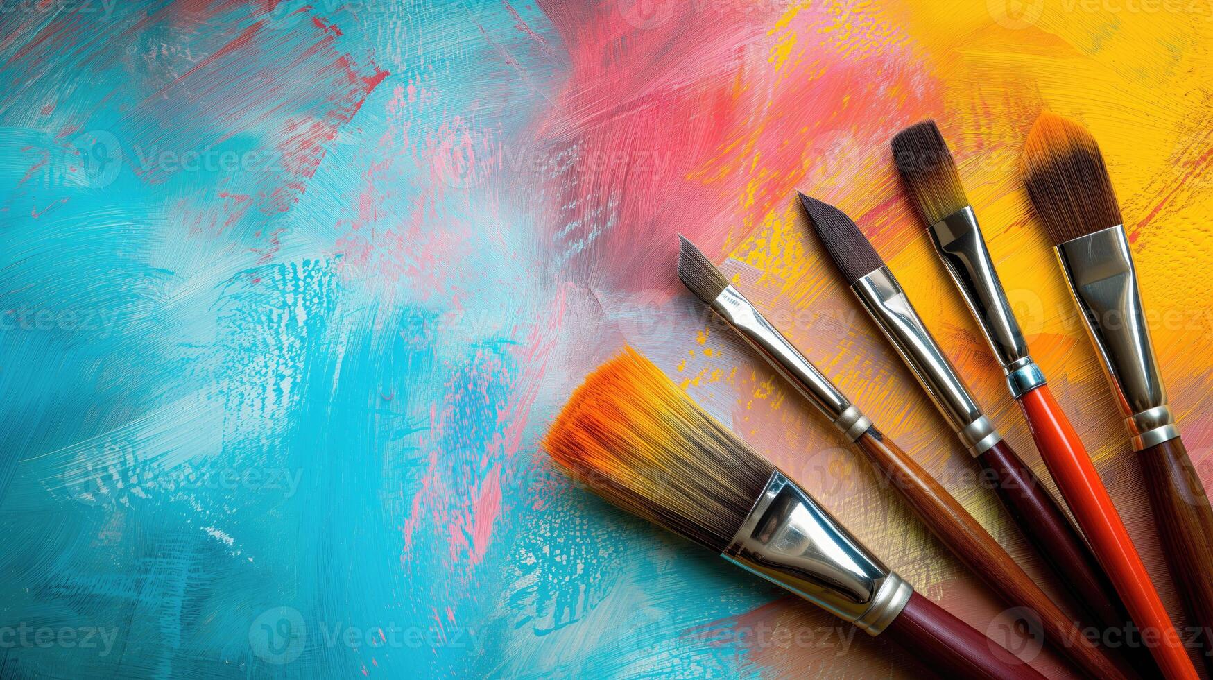 AI generated Paint brushes on paint background photo