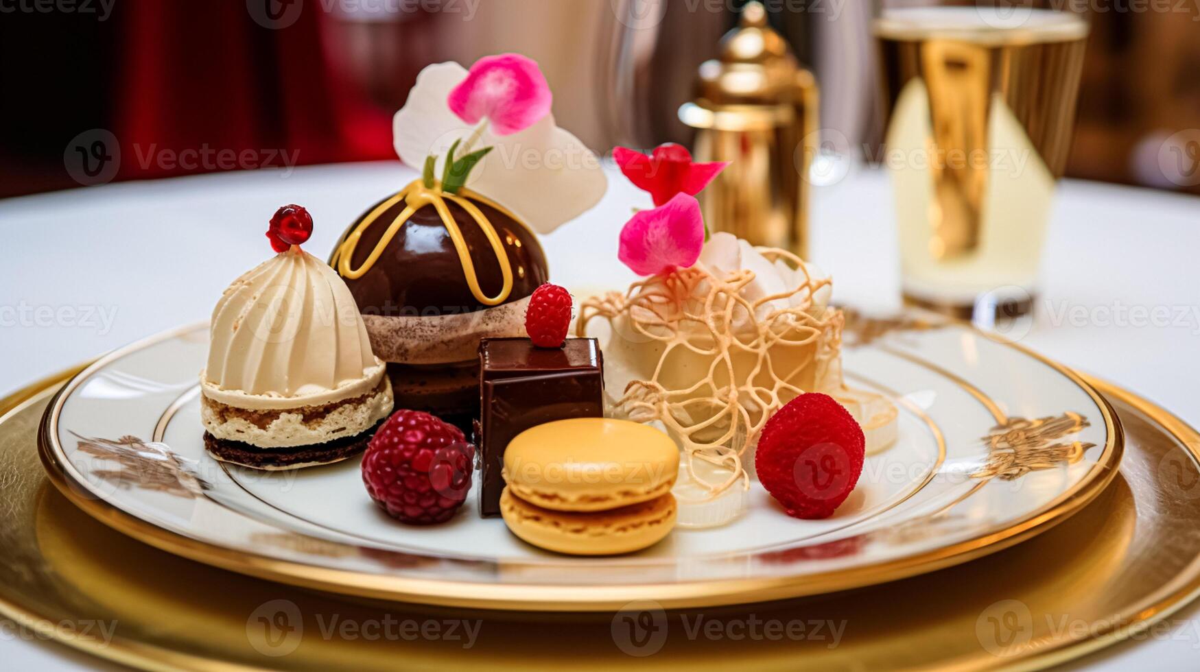 AI generated Food, dessert and hospitality, sweet desserts in restaurant a la carte menu, English countryside exquisite cuisine, culinary art and fine dining photo