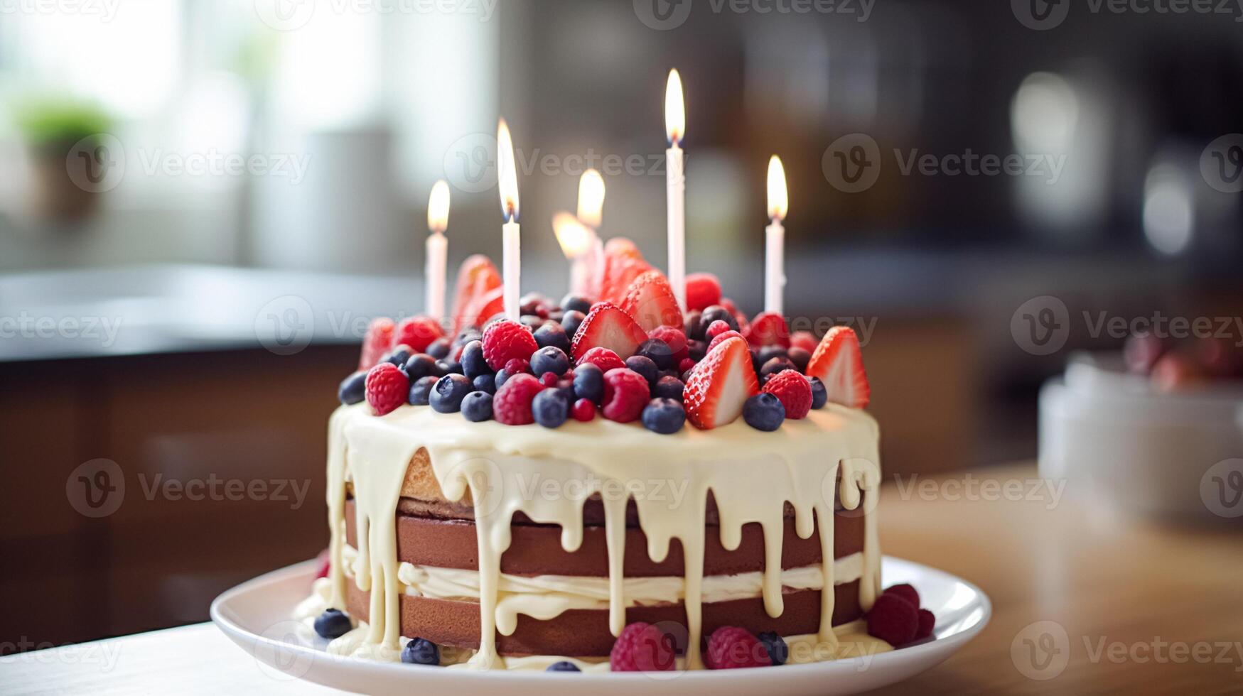 ai generado hecho en casa cumpleaños pastel en el Inglés campo casa, cabaña cocina comida y fiesta horneando receta foto