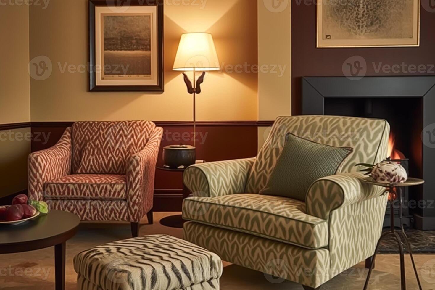AI generated Modern classic sitting room decor, interior design and house improvement, living room furniture, armchair and home decor in English country house and elegant cottage style, generative ai photo