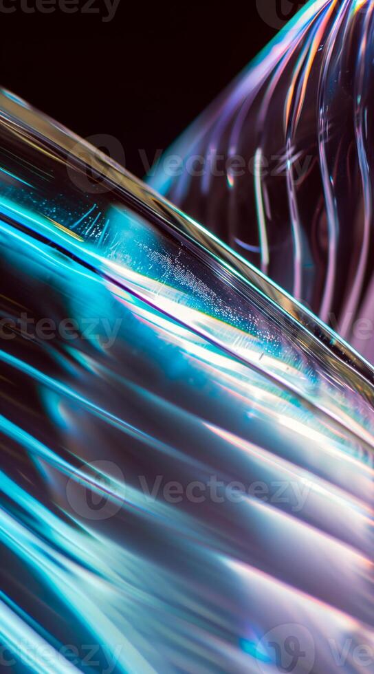 AI generated Close up of holographic glass shapes with dark background and colorful reflections. Abstract pattern wallpaper. Texture with nice glossy effect. photo