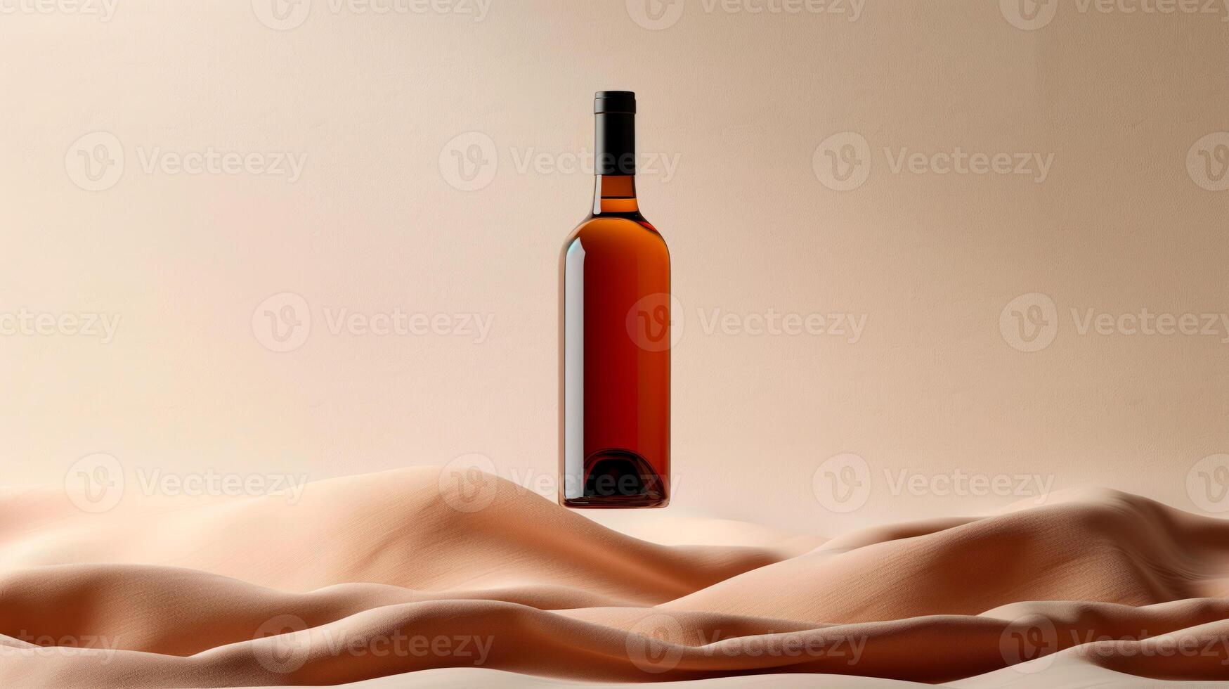 AI generated Wine bottle for mock up over beige background and dunes. photo
