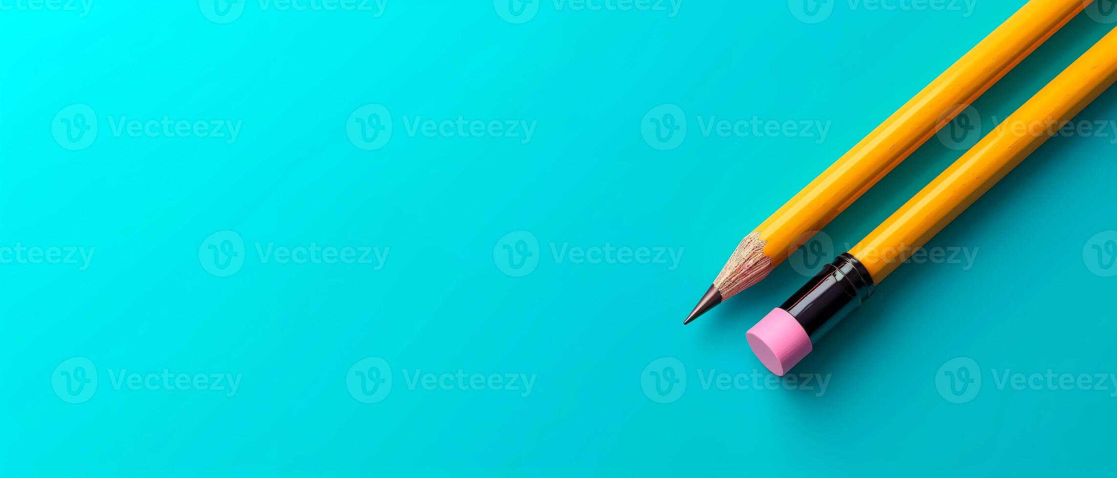 AI generated 3D design of colorful pencils over light blue background. Header with empty space for text, promo or logo. Back to school concept. photo