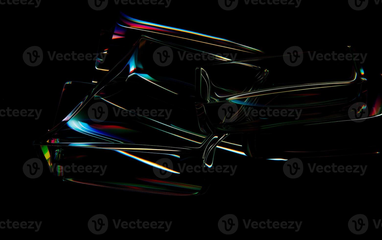 AI generated Close up of holographic glass shapes with dark background and colorful reflections. Abstract pattern wallpaper. Texture with nice glossy effect. photo