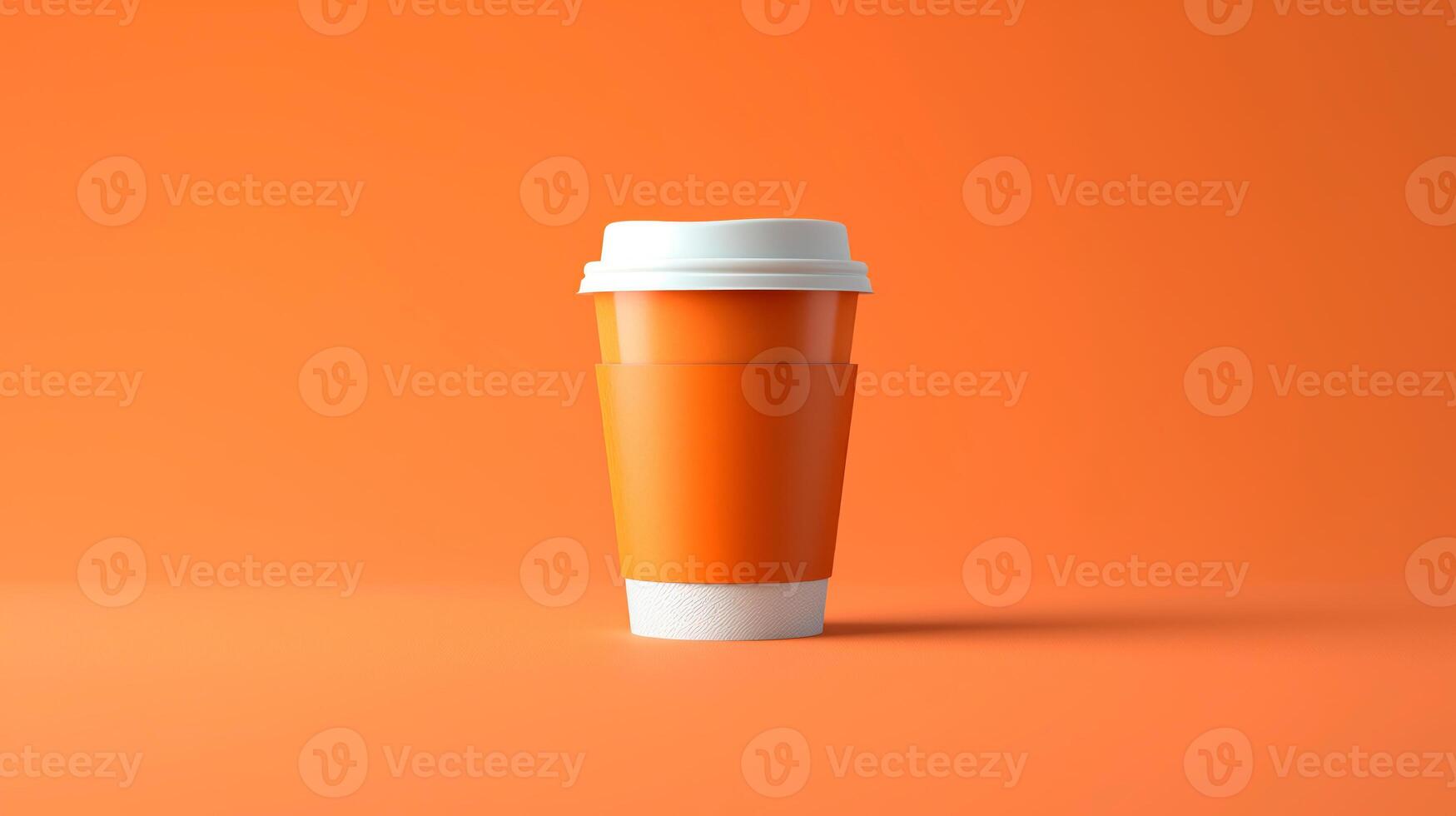 AI generated Blank cup for takeaway over beautiful orange background. Coffee or tea concept. photo