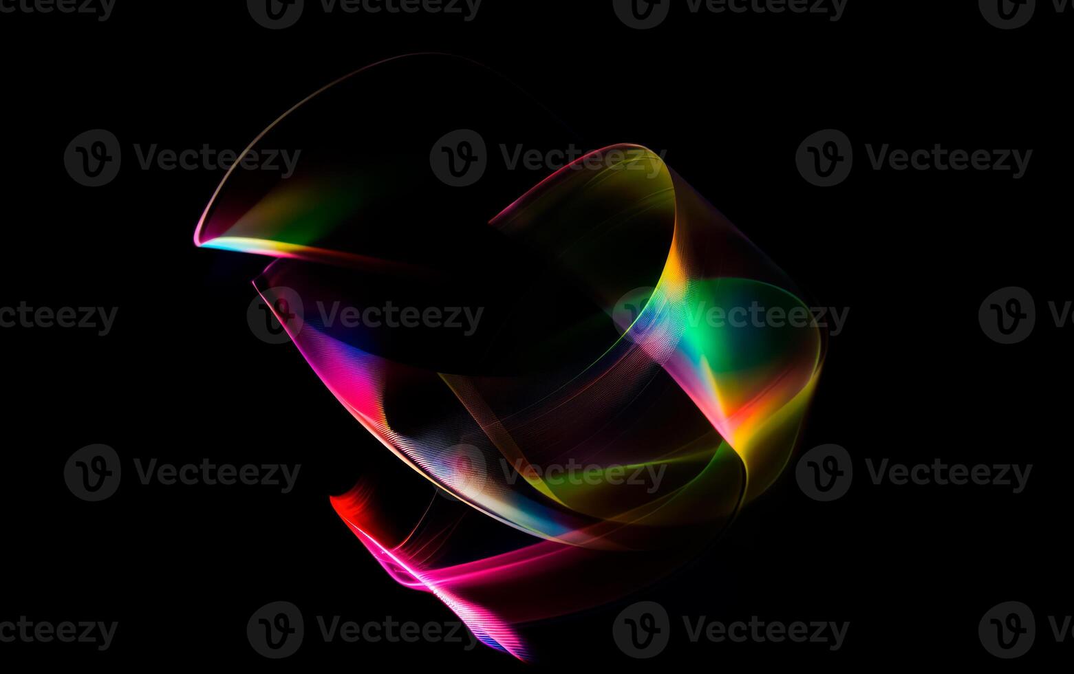 AI generated Close up of holographic glass shapes with dark background and colorful reflections. Abstract pattern wallpaper. Texture with nice glossy effect. photo