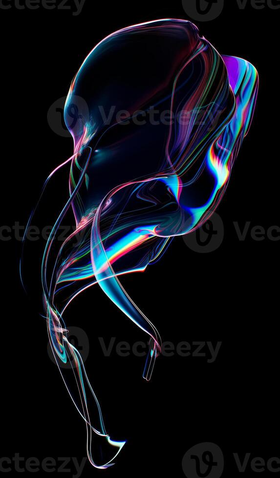 AI generated Close up of holographic glass shapes with dark background and colorful reflections. Abstract pattern wallpaper. Texture with nice glossy effect. photo