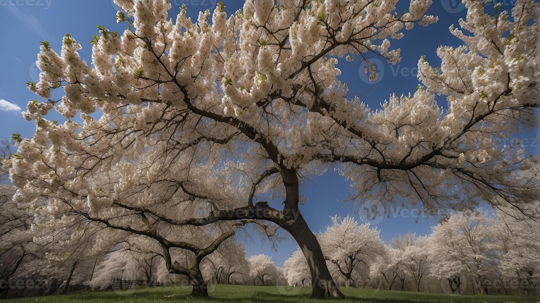 AI generated blossom in spring, blooming trees in spring, amazing spring scenery, trees in spring photo