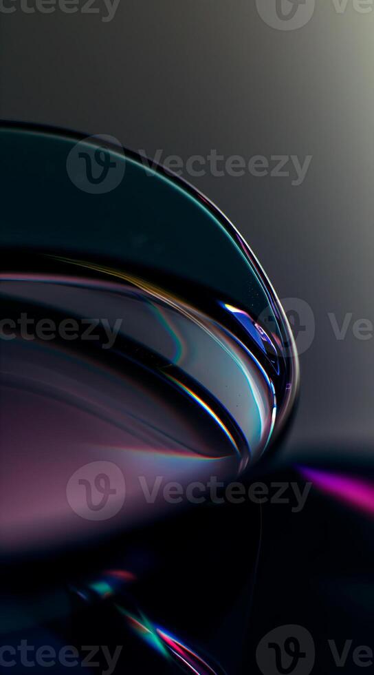 AI generated Close up of holographic glass shapes with dark background and colorful reflections. Abstract pattern wallpaper. Texture with nice glossy effect. photo