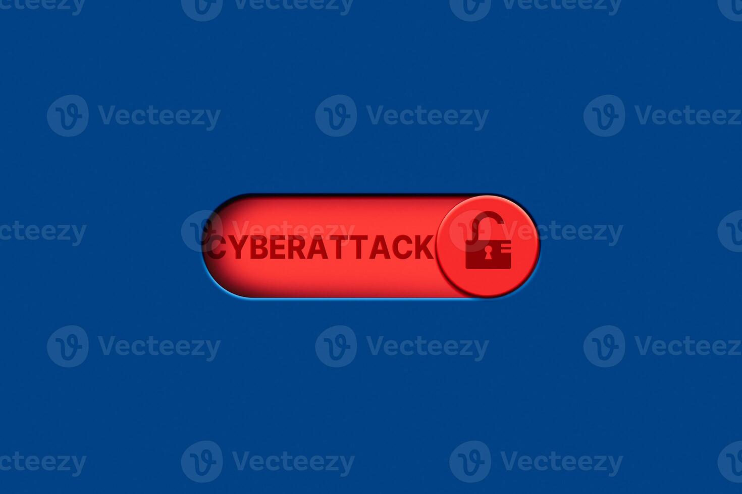 3D illustration of red button switched on for cyberattack. Cybersecurity and privacy concepts to protect data. Internet leak access to personal information. photo