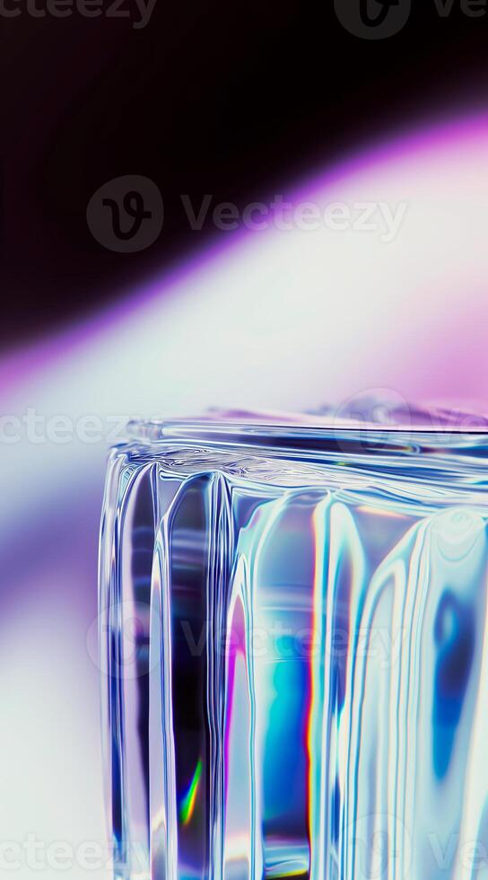 AI generated Close up of holographic glass shapes with dark background and colorful reflections. Abstract pattern wallpaper. Texture with nice glossy effect. photo