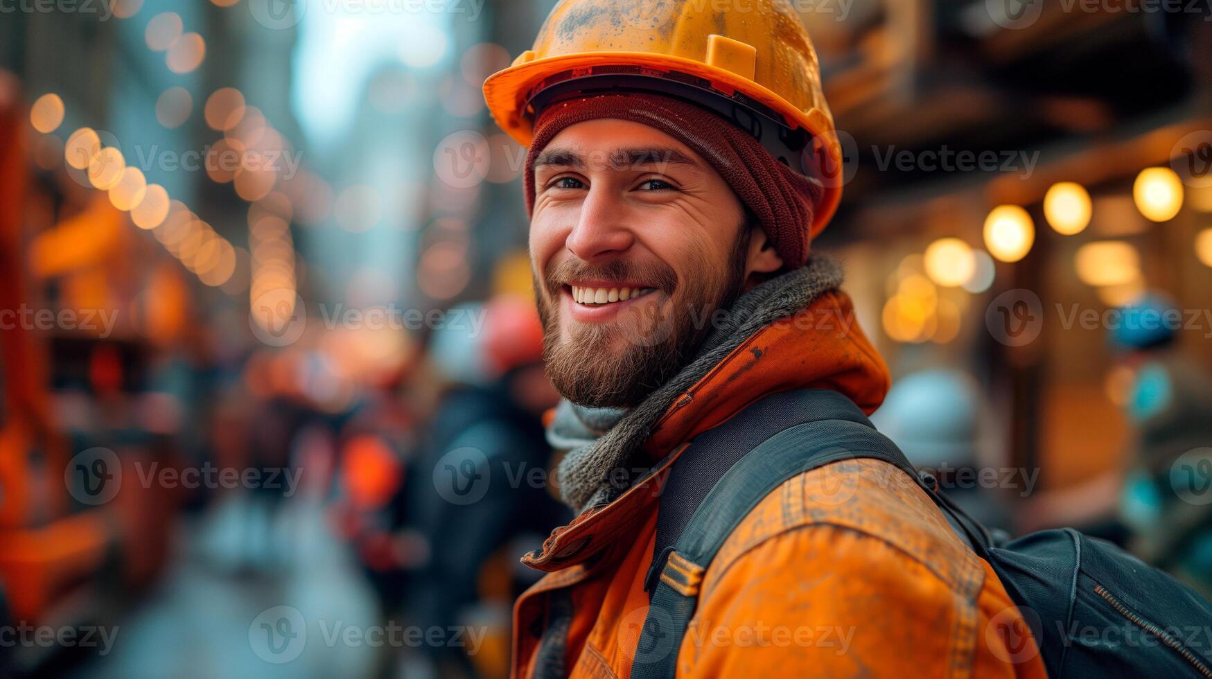 AI generated Portrait of maintenance worker looking into camera with empty space for text. photo