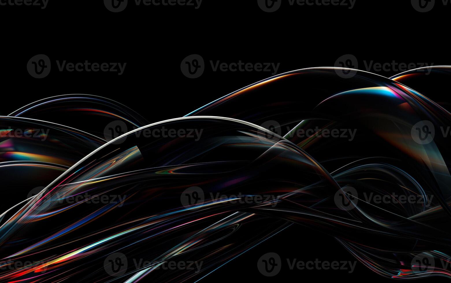 AI generated Close up of holographic glass shapes with dark background and colorful reflections. Abstract pattern wallpaper. Texture with nice glossy effect. photo