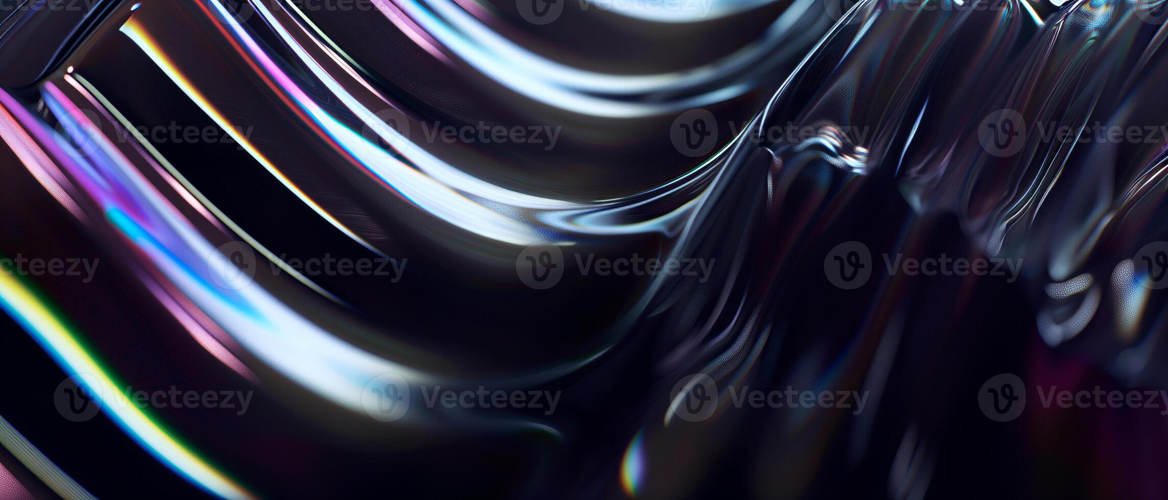 AI generated Close up of holographic glass shapes with dark background and colorful reflections. Abstract pattern wallpaper. Texture with nice glossy effect. photo