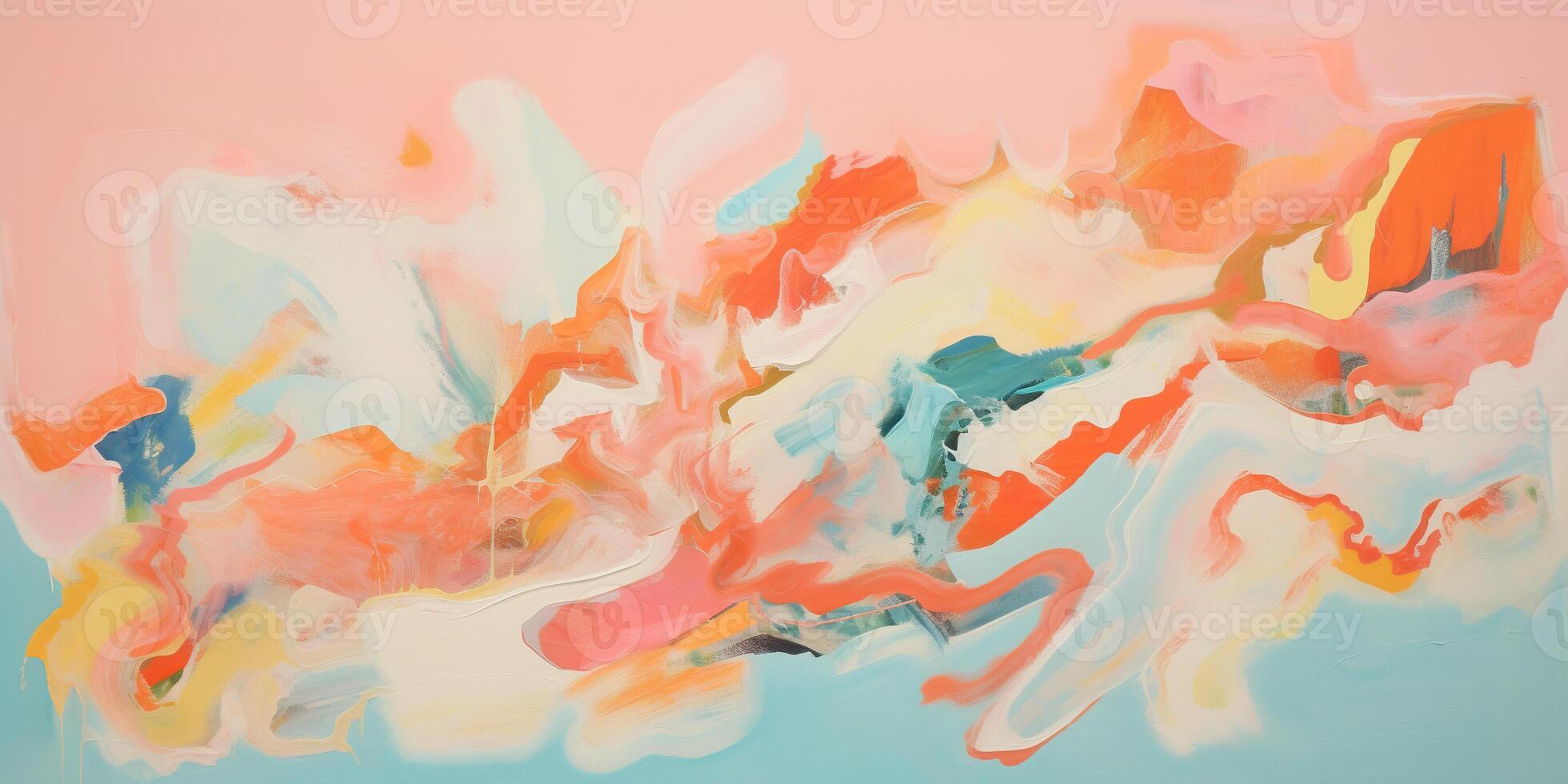 AI generated Abstract pastel vibrant colors gouache paint flow, swirl and splatter texture pattern background. Dynamic composition of shapes, modern art painting wallpaper backdrop photo