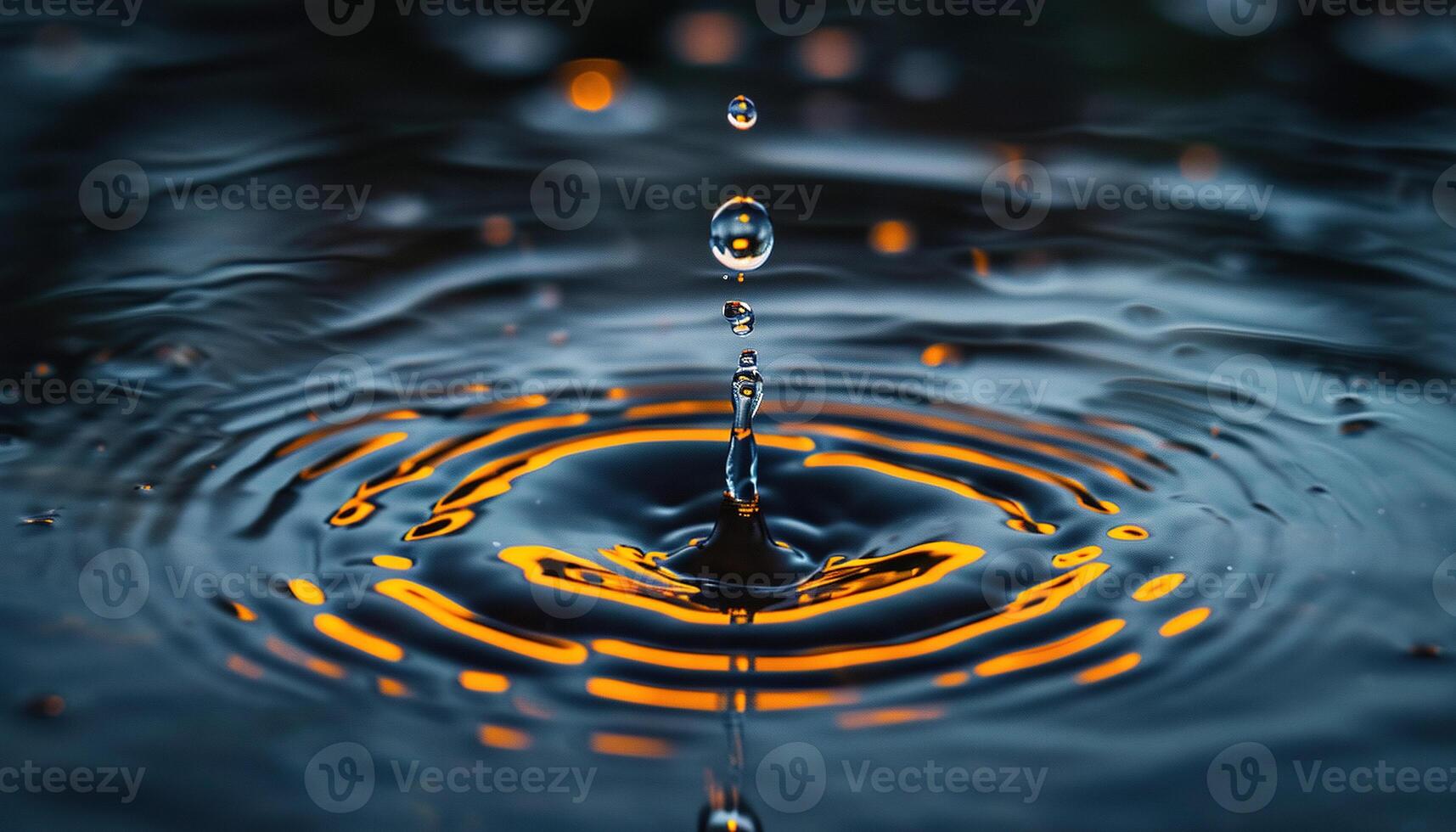 AI generated Closeup of a water drop splash in in a pond. Macro shot, blue and gray tones, surface tension, beautiful nature photo