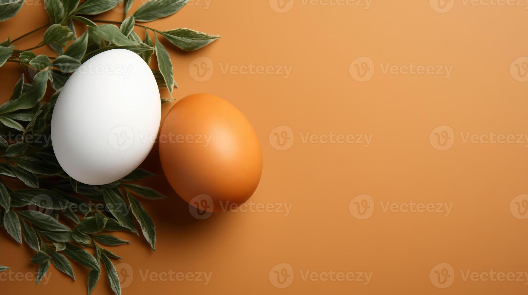 AI generated Eggs on brown background with copy space photo