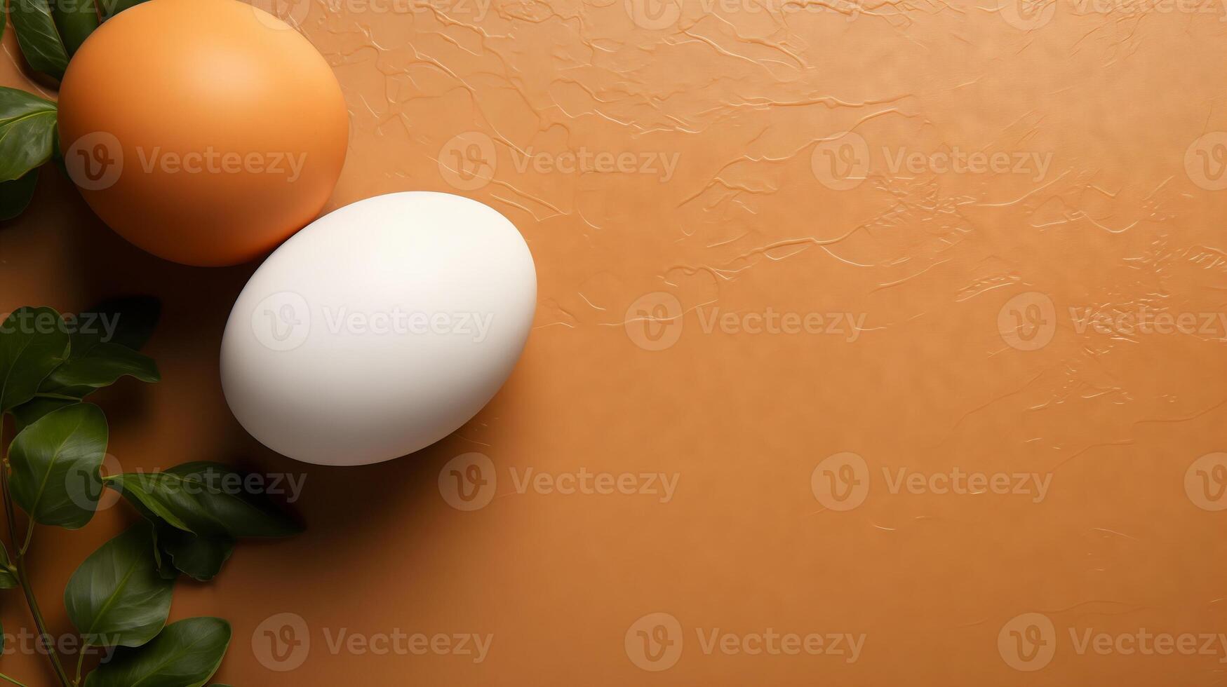 AI generated Eggs on brown background with copy space photo