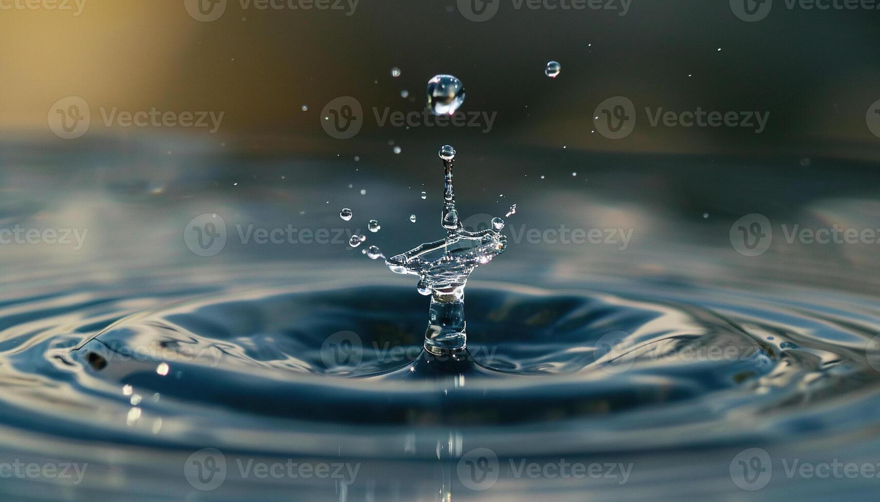 AI generated Closeup of a water drop splash in in a pond. Macro shot, blue and gray tones, surface tension, beautiful nature photo