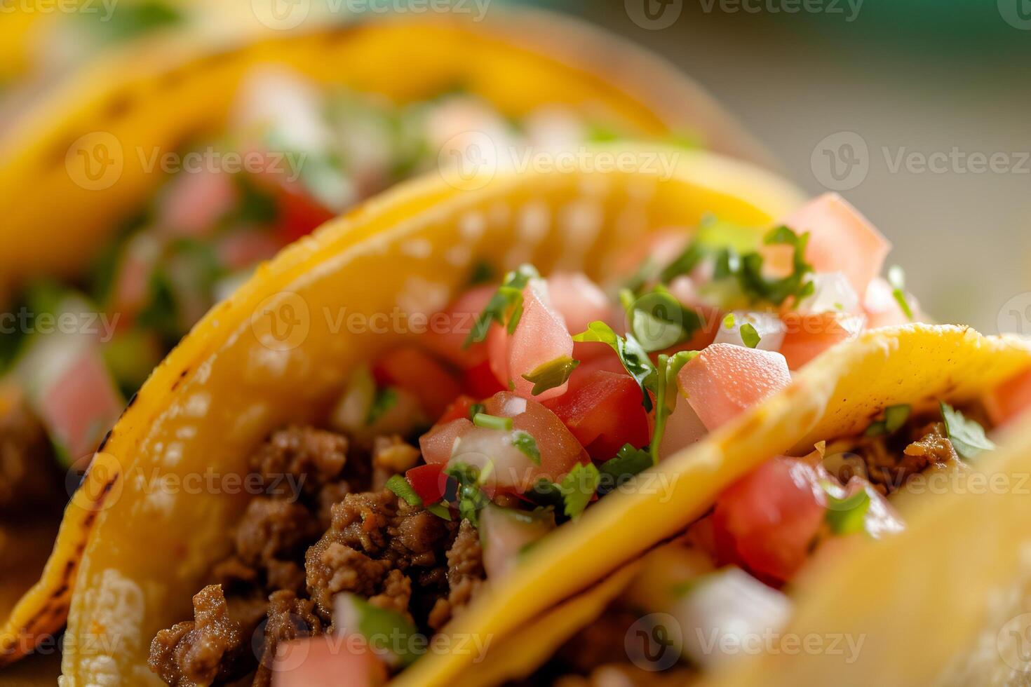 AI generated a close up of taco with selective focus on the textures and colors of the ingredients photo