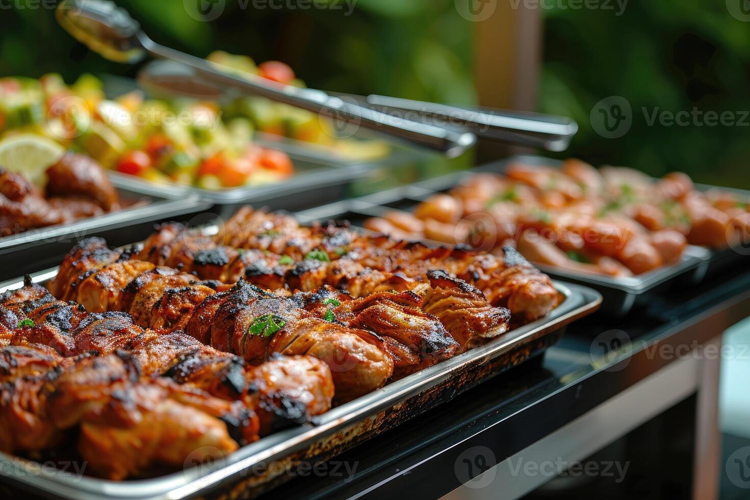 AI generated Catering buffet food indoor in restaurant with grilled meat. photo