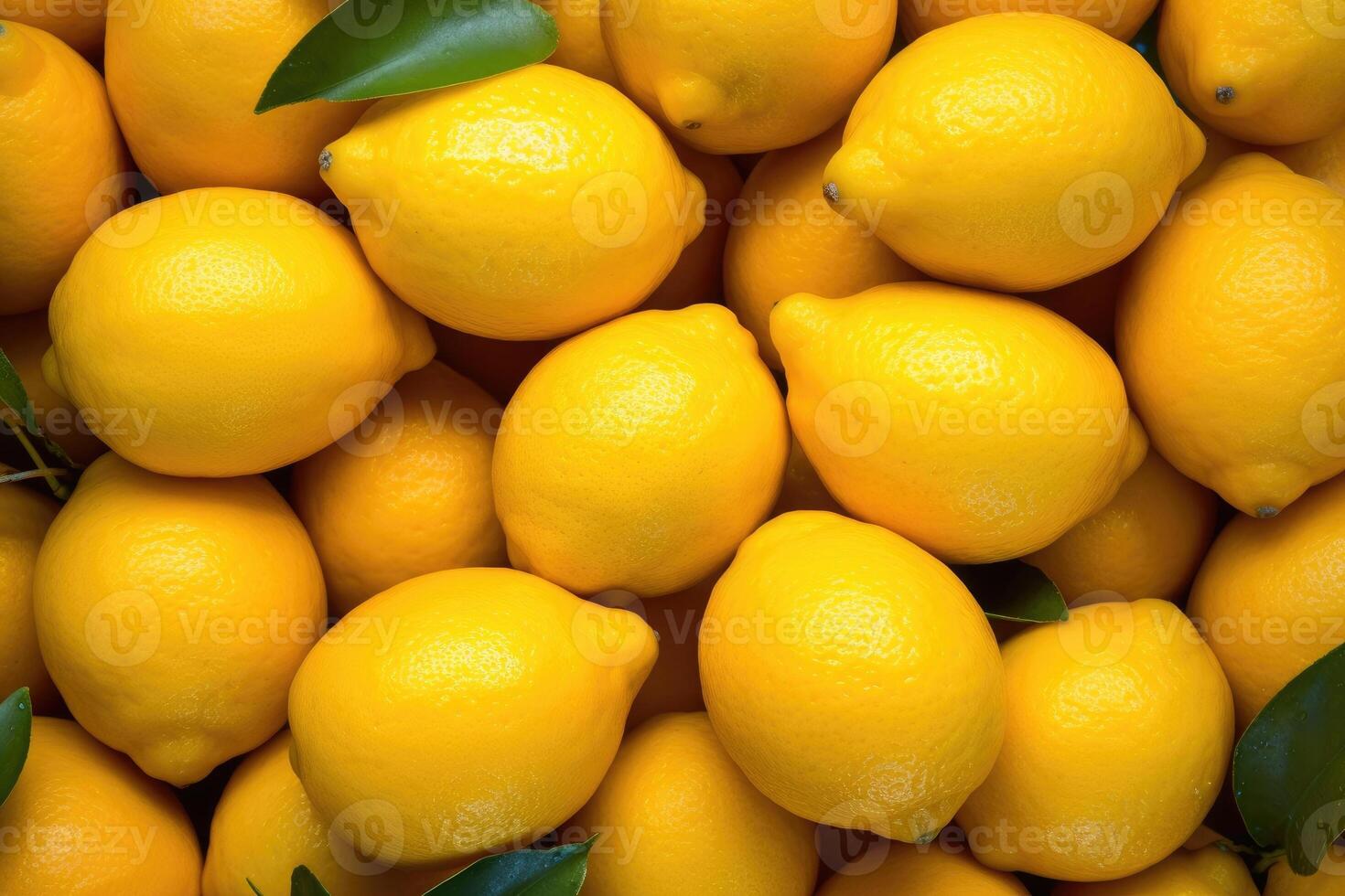 AI generated Ripe yellow lemons close up or texture. Lemon harvest, many yellow lemons. photo