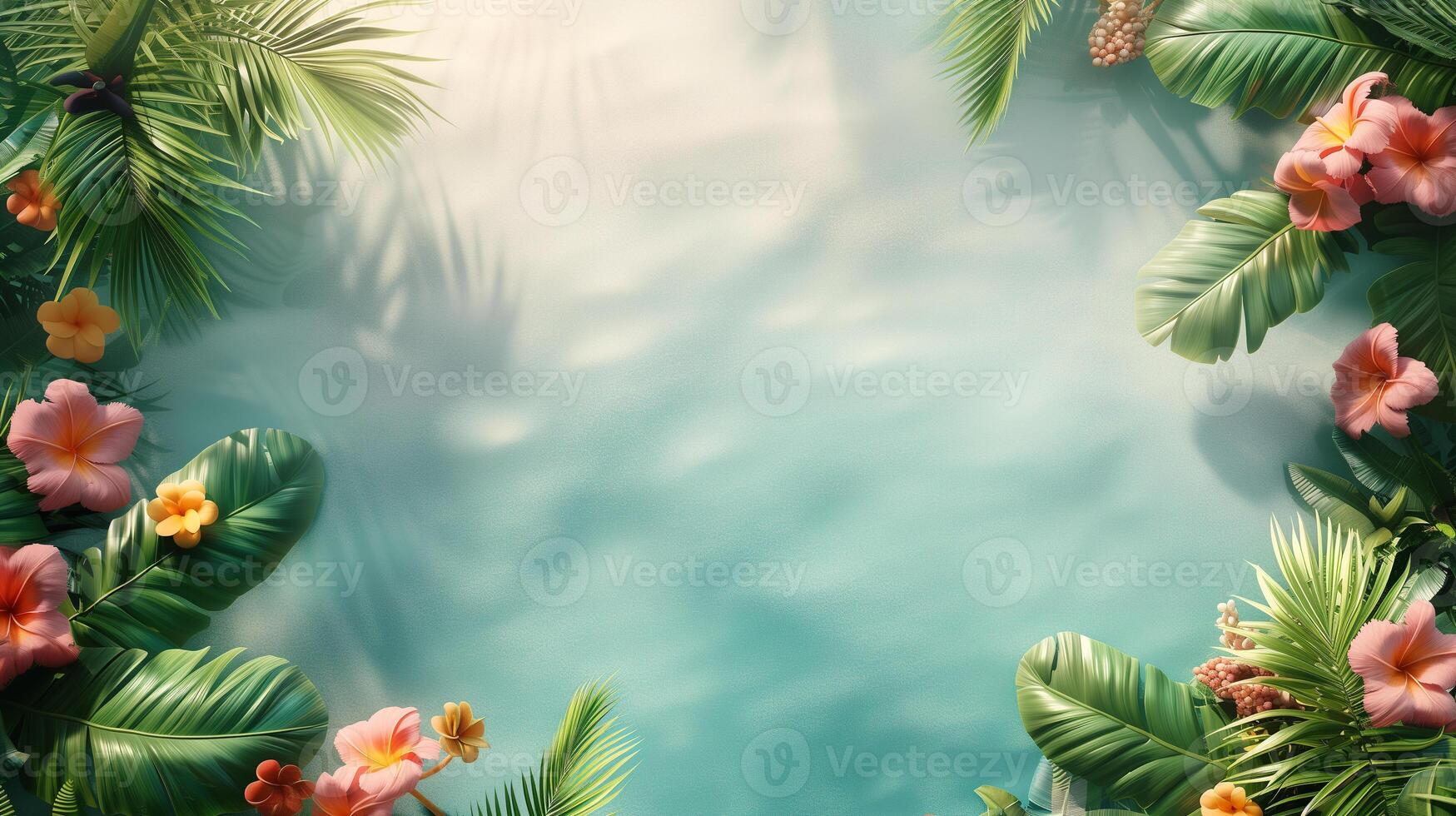 AI generated a summer theme background with tropical plant and summer element photo