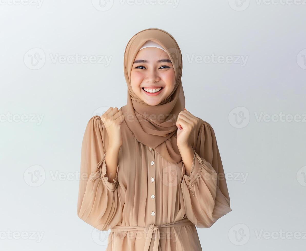 AI generated beautiful muslim lady wearing trendy outfit and positive expression photo