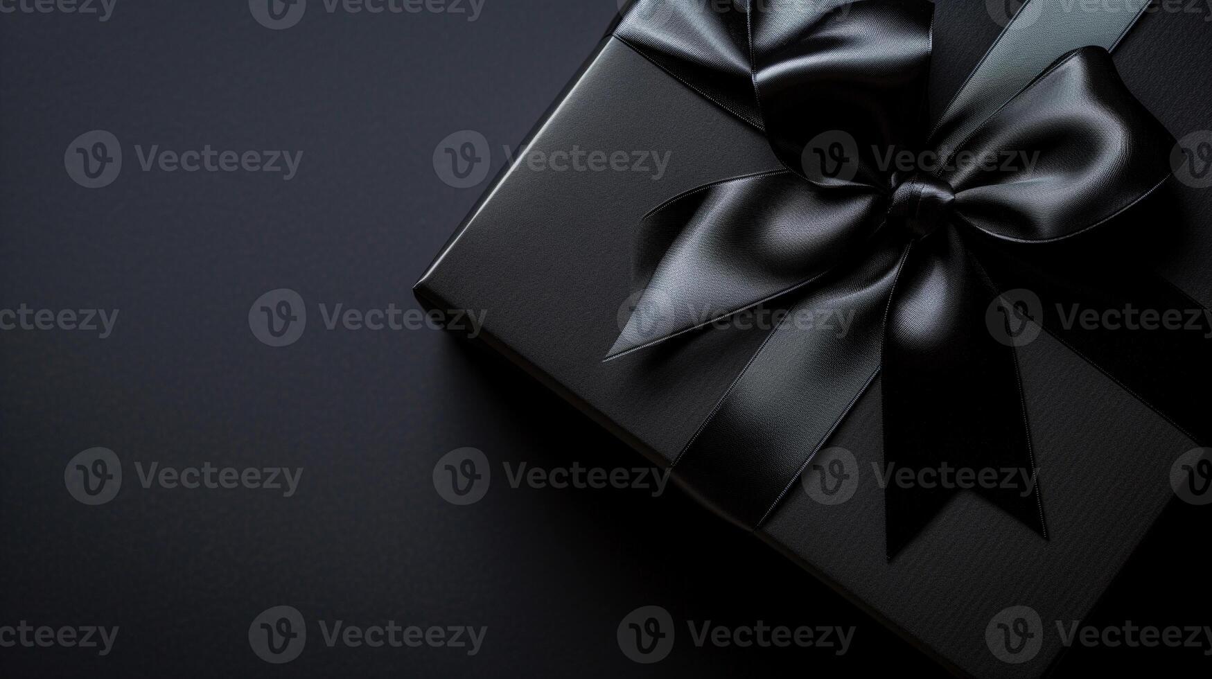 AI generated Luxury gift box with black bow on black background photo