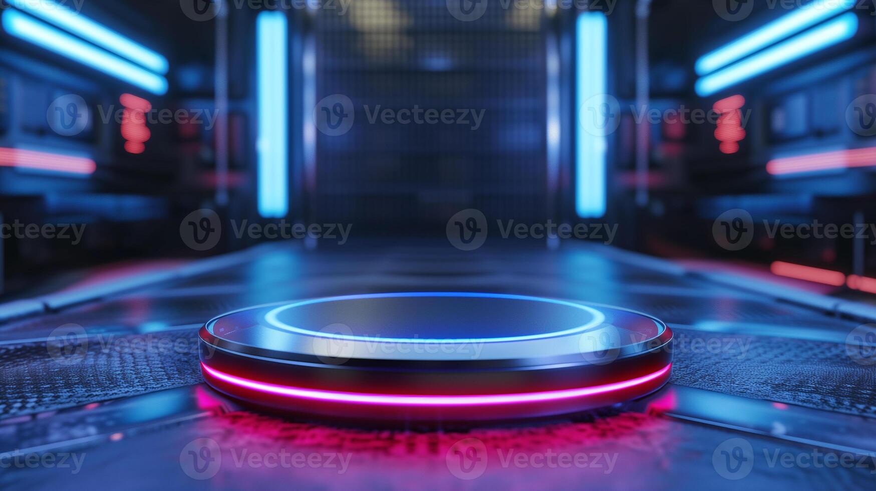 AI generated cyberpunk futuristic podium on a futuristic background photo