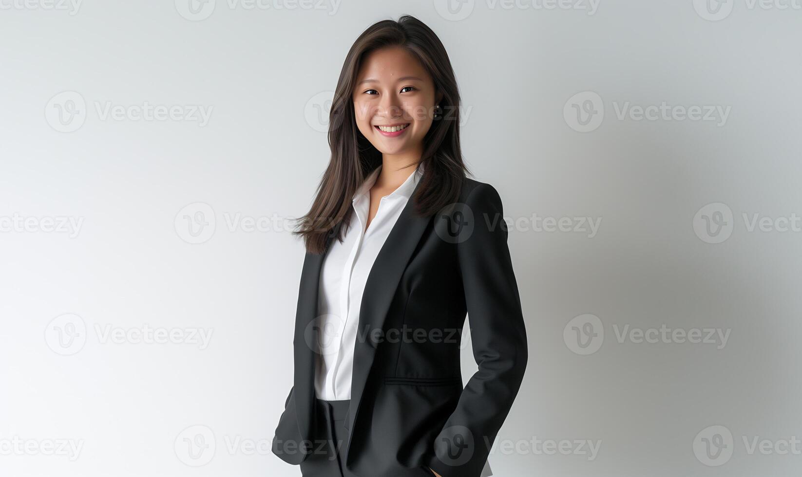 AI generated asian business woman wearing black blazer and white shirt photo