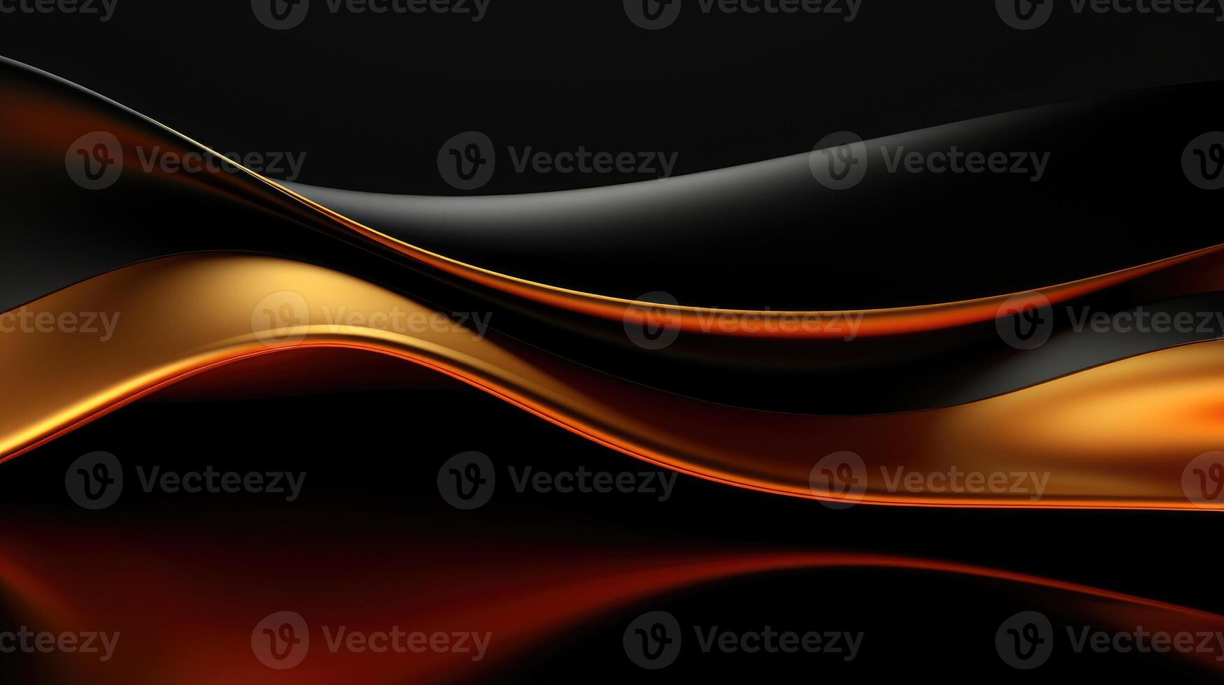 AI generated Abstract orange, black and gold background with waves photo
