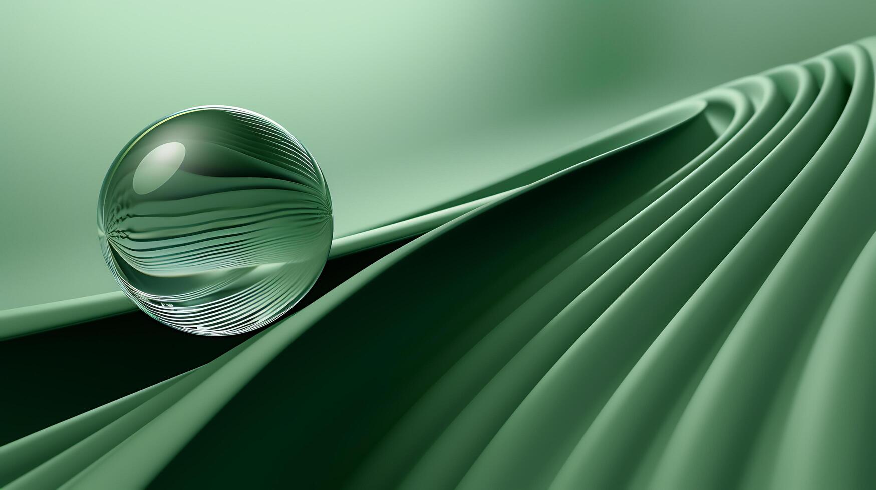 AI generated green abstract wavy line background with a drop of water photo