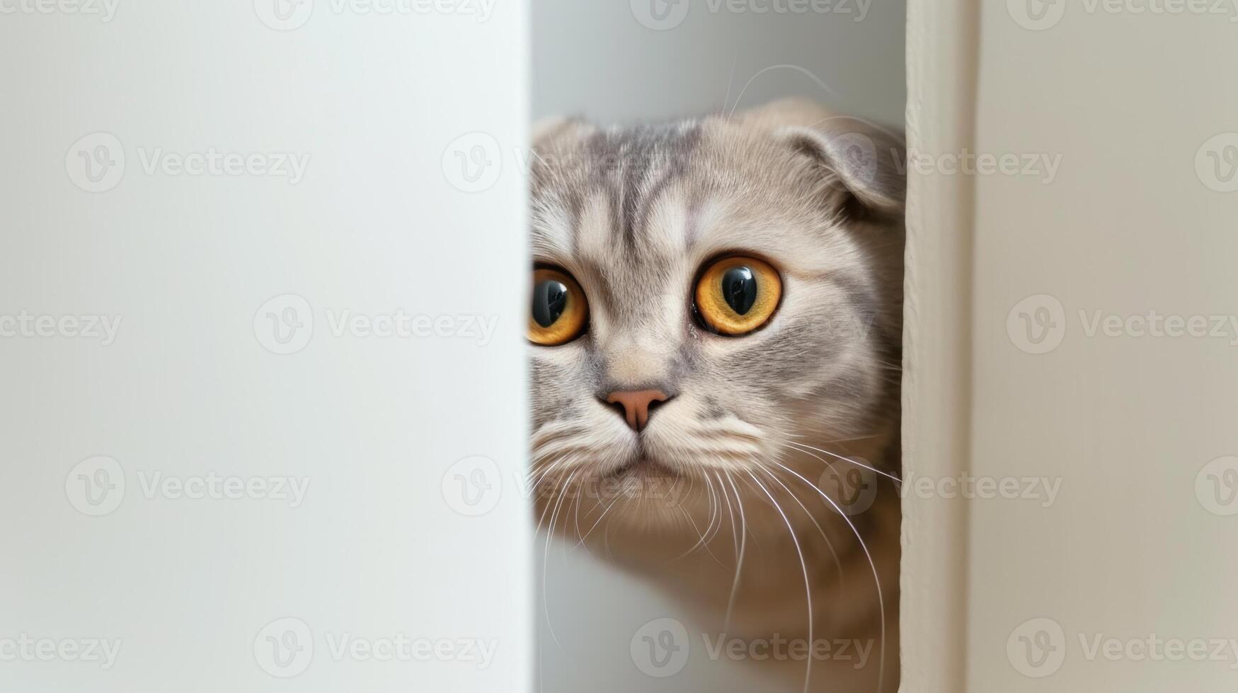 AI generated Scottish Fold car peeking around corner 2 photo
