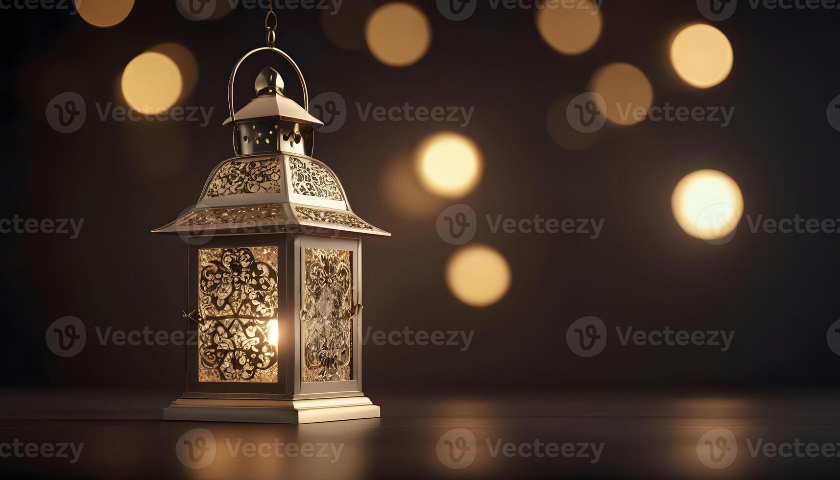 AI generated Lantern with burning candle and night sky with waning crecent moon background Generative AI photo