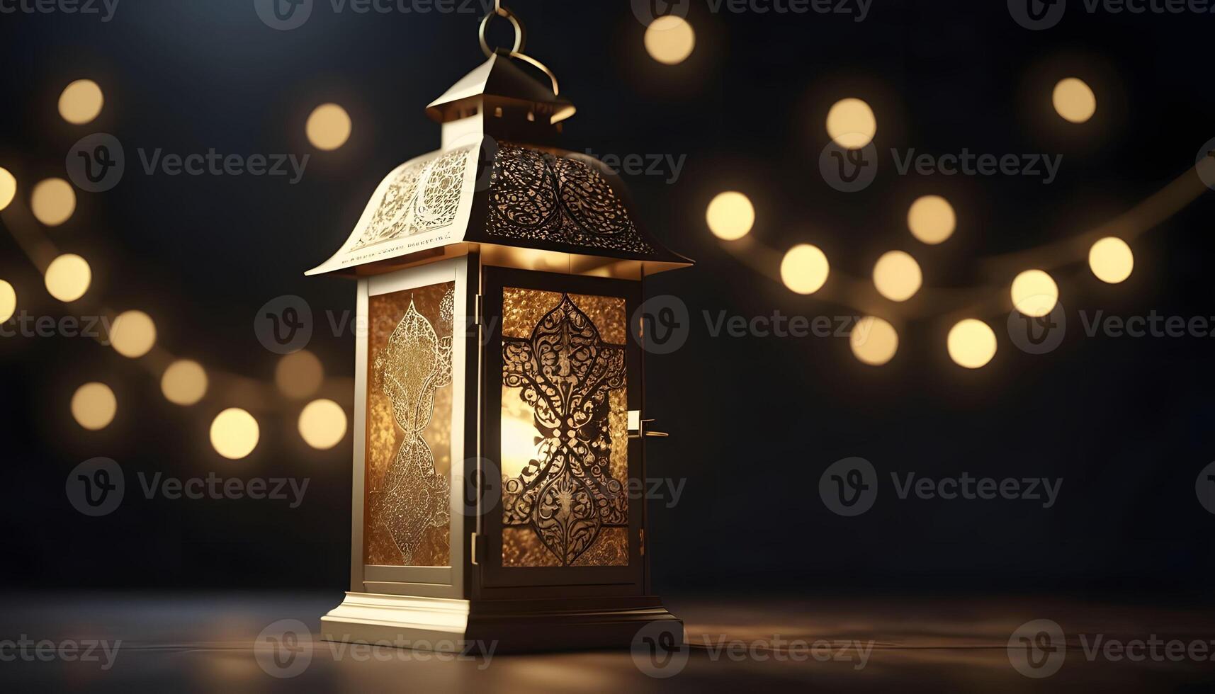 AI generated Lantern with burning candle and night sky with waning crecent moon background Generative AI photo