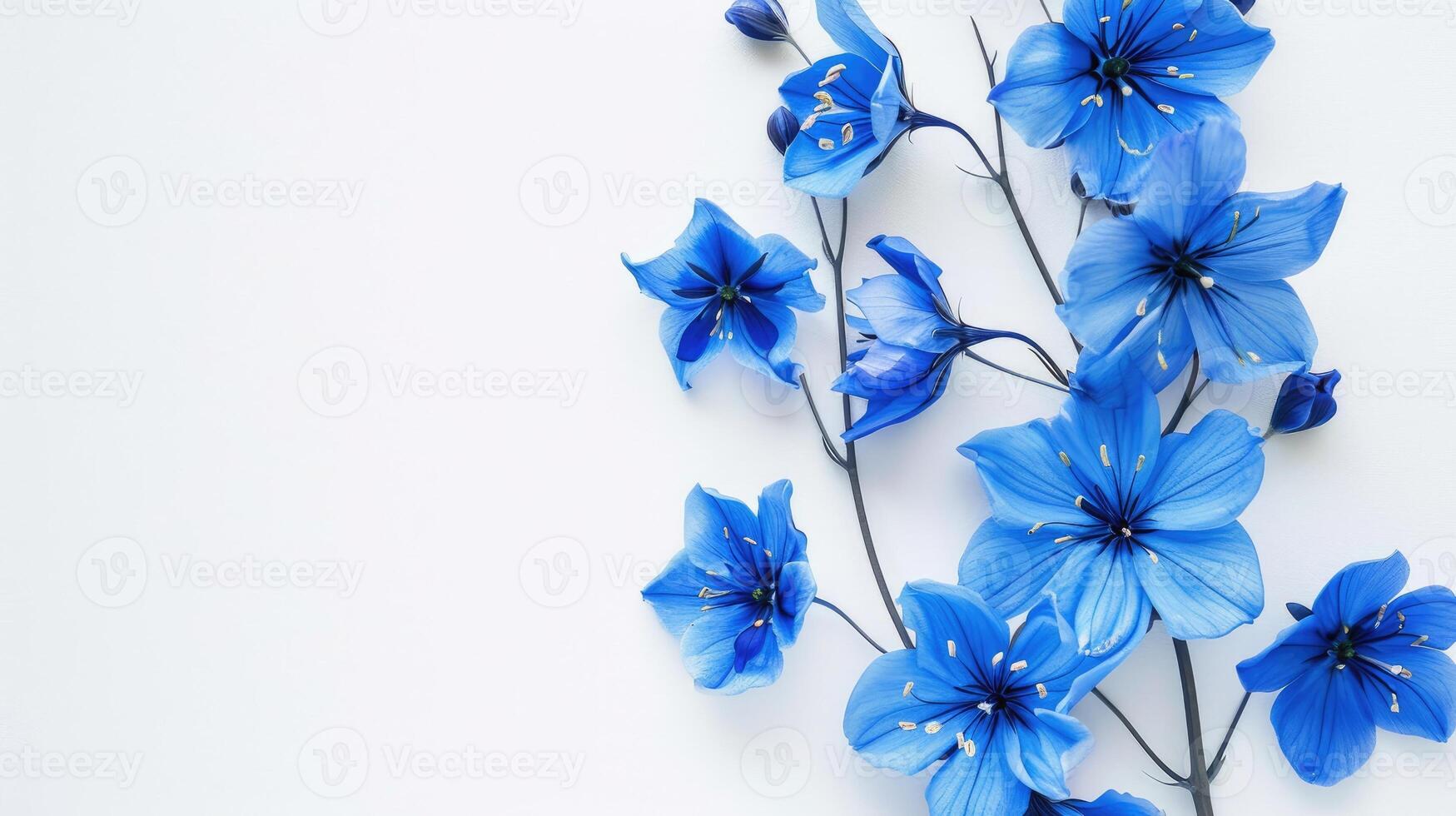 AI generated Blue flowers create design on white background. photo